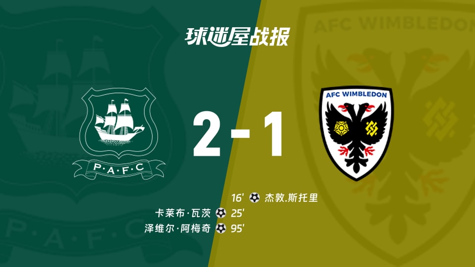【英甲联赛第10轮】普利茅斯vsAFC温布尔登比赛结果：普利茅斯(2-1)AFC温布尔登比分战报(2026年10月10日)