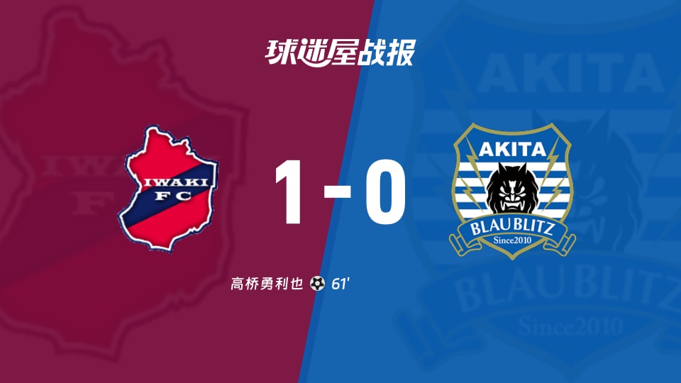【日职乙联赛第10轮】磐城FCvs秋田蓝闪电比赛结果：磐城FC(1-0)秋田蓝闪电比分战报(2026年10月11日)
