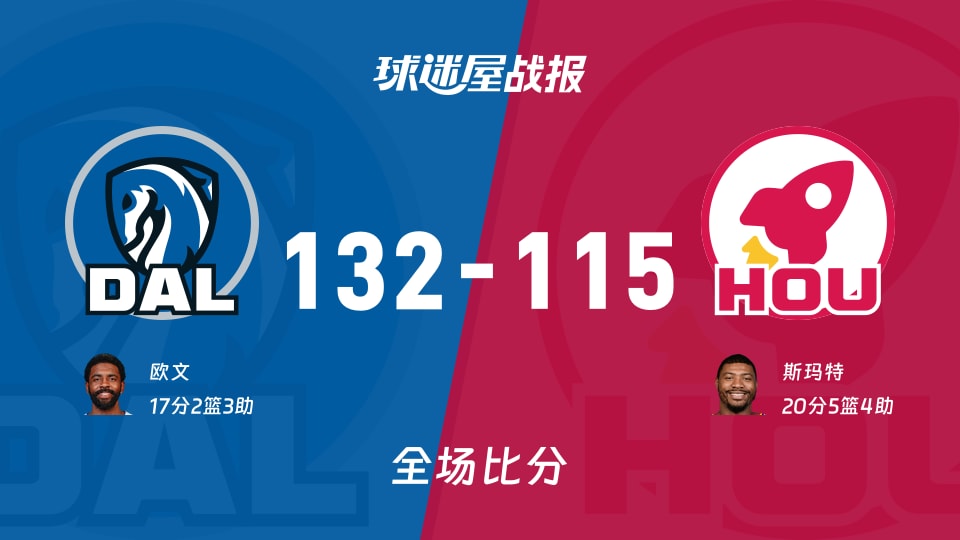 NBA独行侠vs火箭战报：132-115，欧文17+2+3