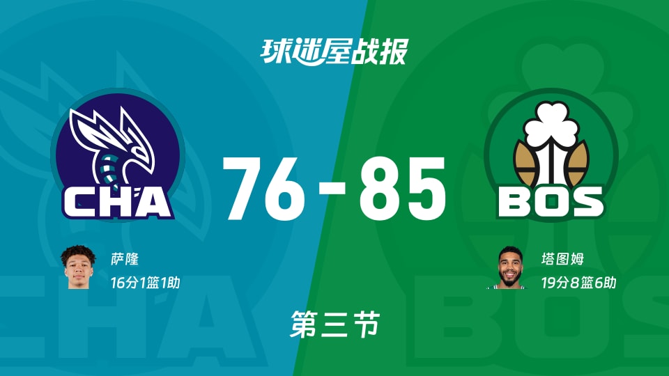 NBA季前赛：第三节完，凯尔特人以85-76领先黄蜂，塔图姆19+8+6