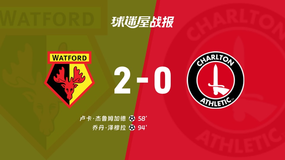 【英冠联赛第11轮】沃特福德vs查尔顿比赛结果：沃特福德(2-0)查尔顿比分战报(2026年10月17日)