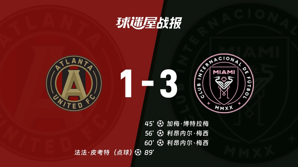 【美职联联赛第30轮】亚特兰大联vs迈阿密国际比赛结果：亚特兰大联(1-3)迈阿密国际比分战报(2026年10月18日)