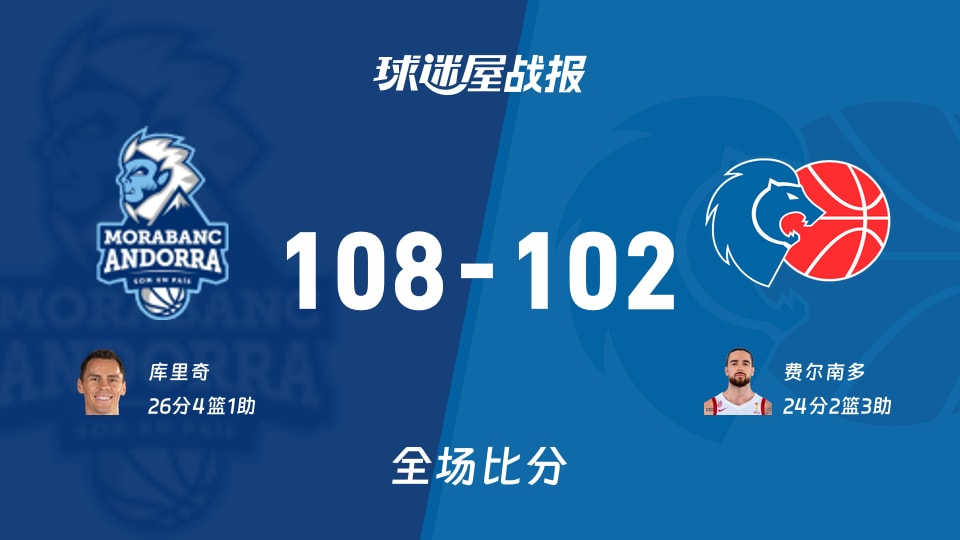 西篮甲常规赛：库里奇26+4+1，安道尔BC以108-102战胜卢戈