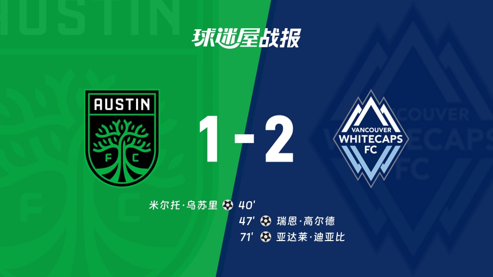 【美职联联赛第30轮】奥斯汀FCvs温哥华白浪比赛结果：奥斯汀FC(1-2)温哥华白浪比分战报(2026年10月18日)