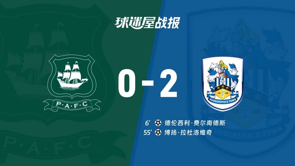 【英甲联赛第11轮】普利茅斯vs哈德斯菲尔德比赛结果：普利茅斯(0-2)哈德斯菲尔德比分战报(2026年10月17日)