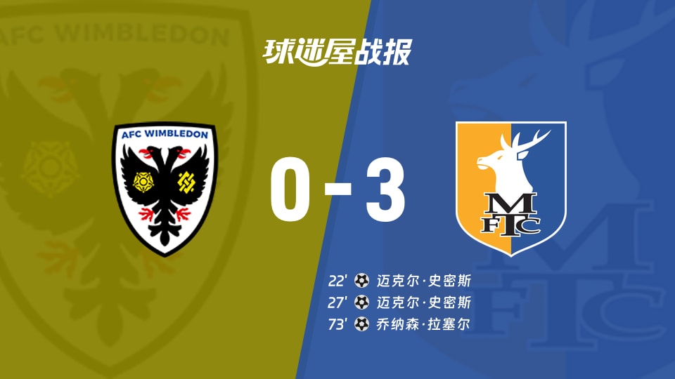 【英甲联赛第12轮】AFC温布尔登vs曼斯菲尔德比赛结果：AFC温布尔登(0-3)曼斯菲尔德比分战报(2026年10月21日)