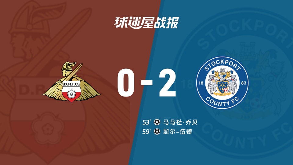 【英甲联赛第12轮】唐卡斯特vs斯托克港比赛结果：唐卡斯特(0-2)斯托克港比分战报(2026年10月21日)