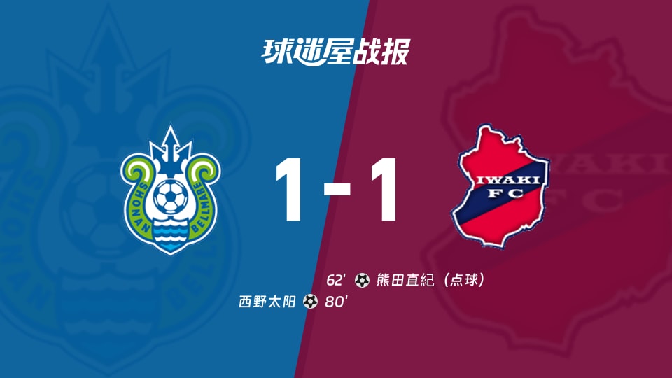【日职乙联赛第12轮】湘南丽海vs磐城FC比赛结果：湘南丽海(1-1)磐城FC比分战报(2026年10月21日)