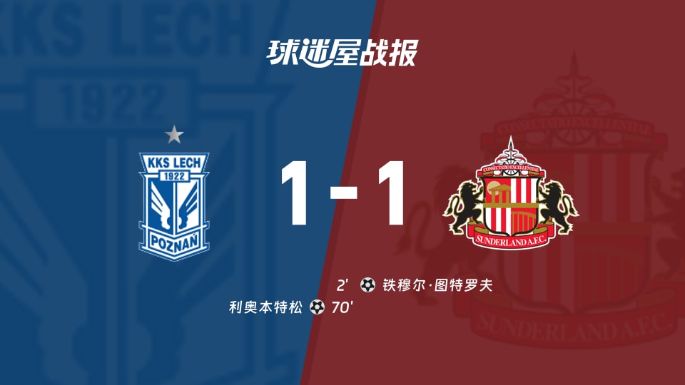 【欧联联赛阶段第3轮】波兹南莱赫vs桑德兰比赛结果：波兹南莱赫(1-1)桑德兰比分战报(2026年10月23日)